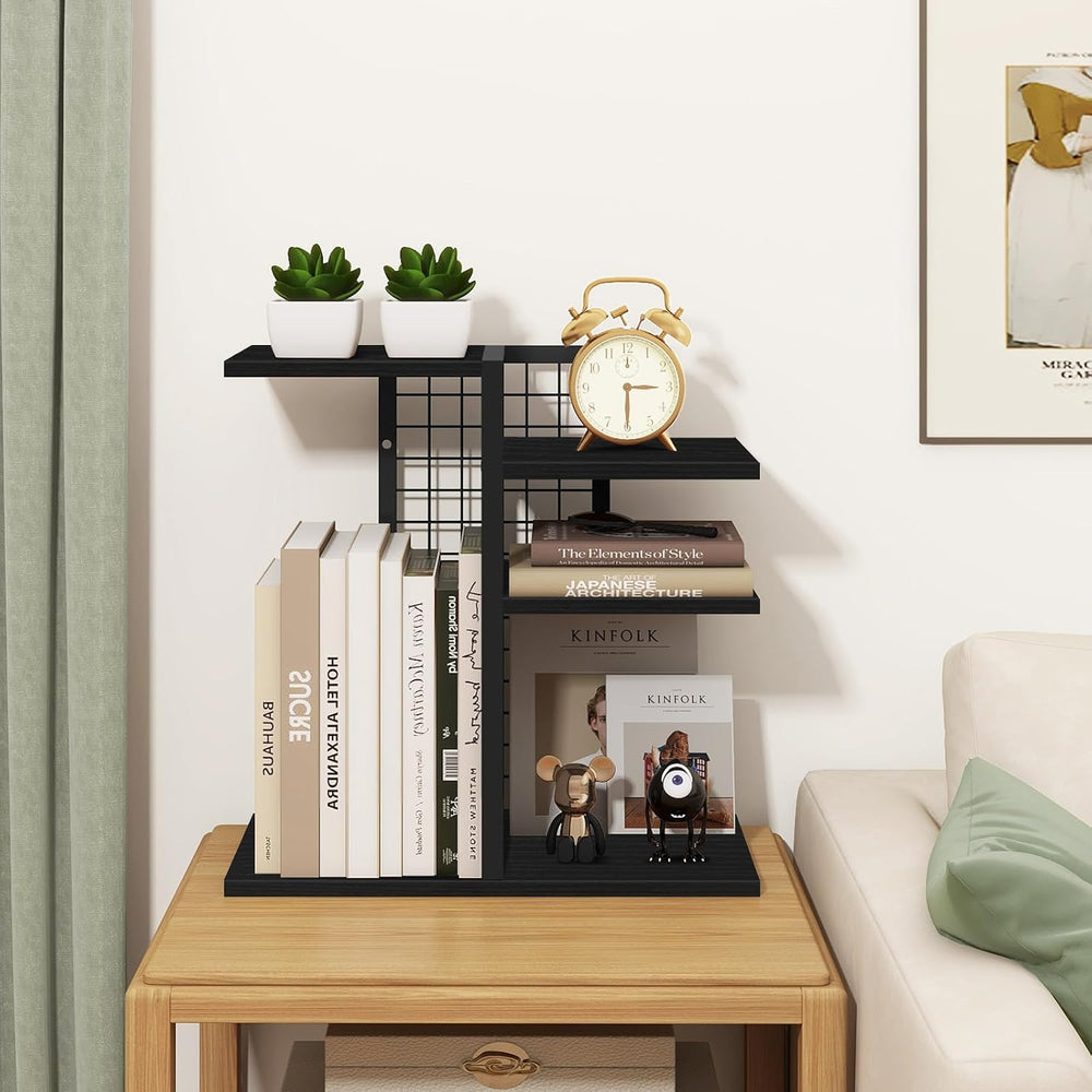 Desktop Bookshelf, 4 Tier Wood Desk Organizer Shelf, Tabletop Storage Shelf R...