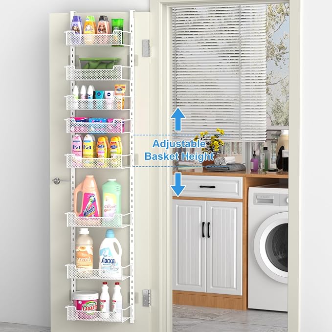 12.3" W Narrow Over the Door Pantry Organizer, 8-Tier Over the Door Orga...