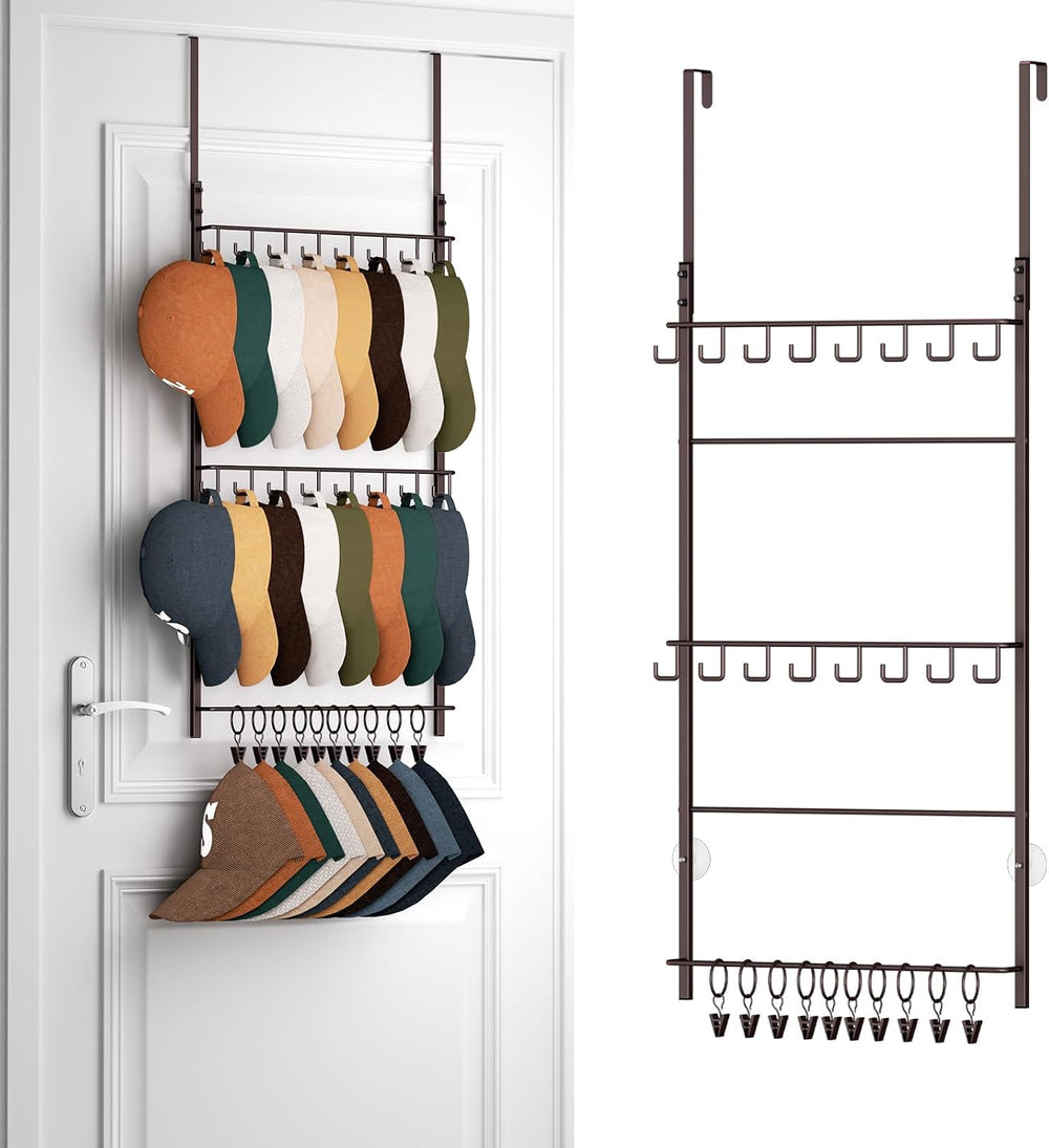 HapiRm Over Door Hat Rack - 3 Tier Wall Mounted Hat Organizer with 16 Hooks a...
