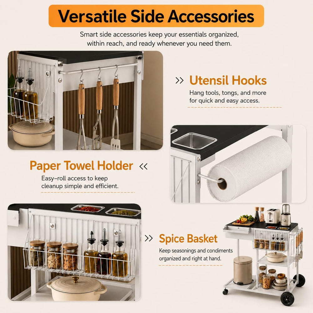 SUNLEI Rolling Cart Kitchen Storage Organizer with Spice Basket, Kitchen Isla...