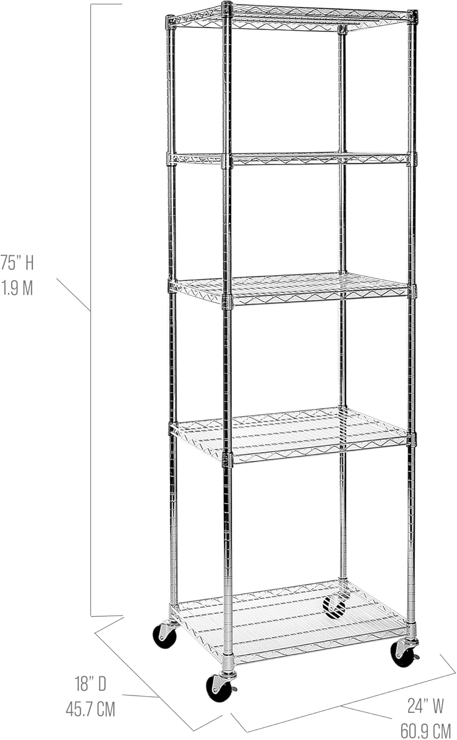 UltraDurable 5-Tier NSF Steel Wire Shelving, 24"W x 18"D x 75"H