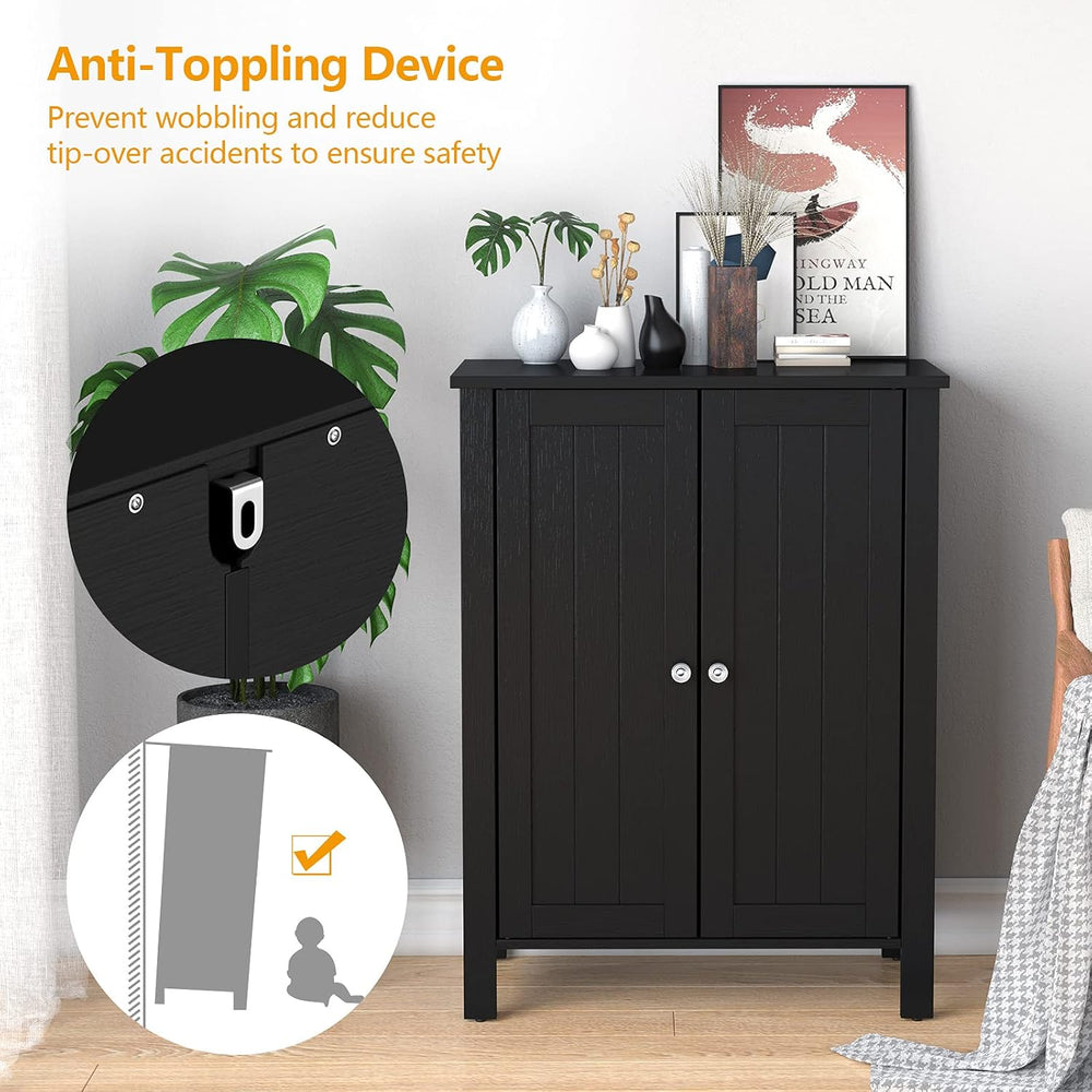 Tangkula Bathroom Floor Cabinet, with Double Door & Adjustable Shelf, 3 T...