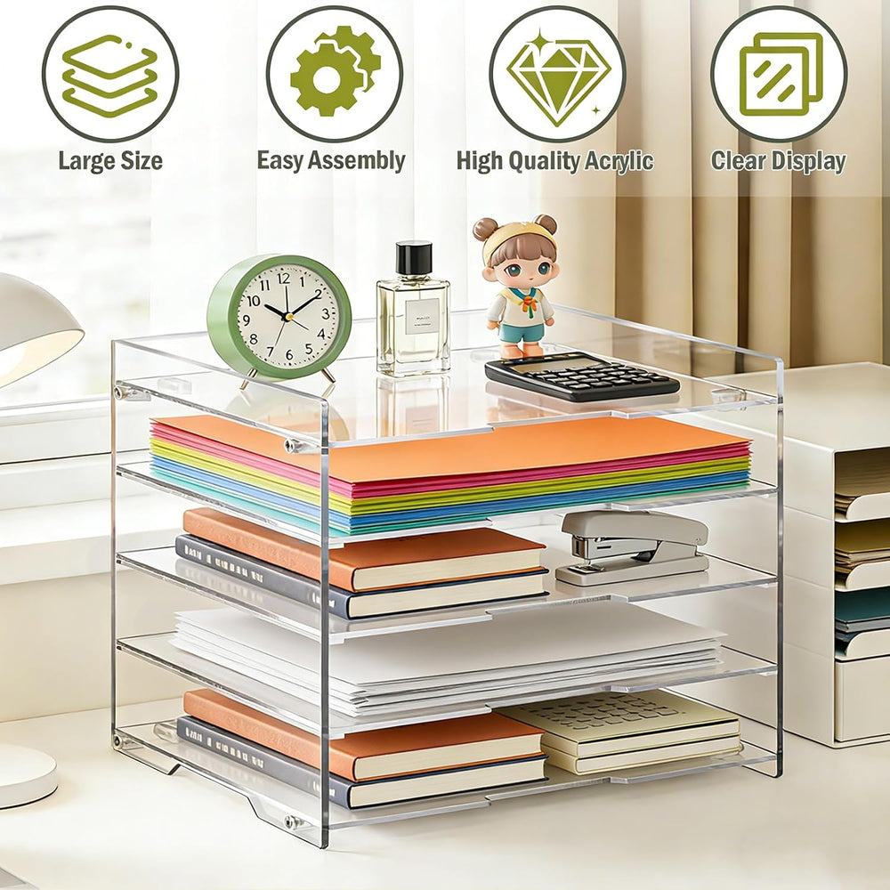 KKU 5 Tier Clear Acrylic Desk Organizer, Letter Tray Paper File Desk Organize...