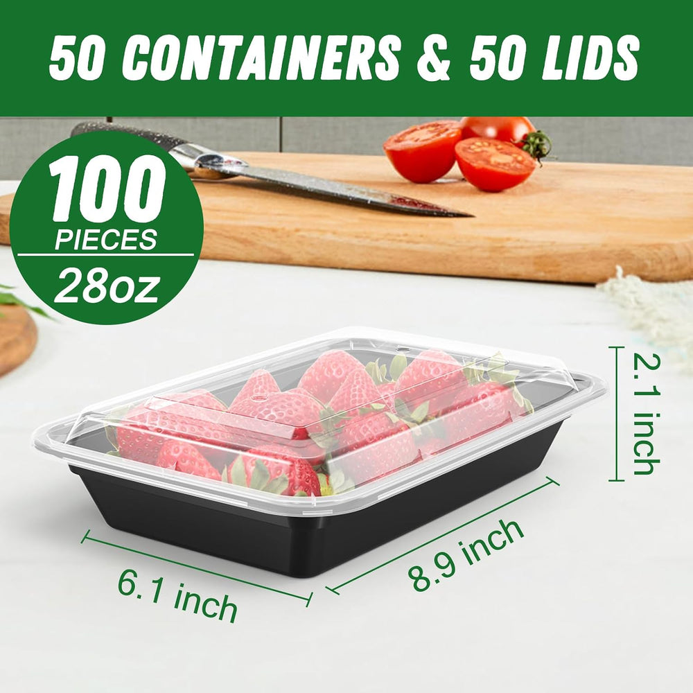 Dealusy 50 Pack (100-Piece) 28 oz Meal Prep Containers Reusable with Lids