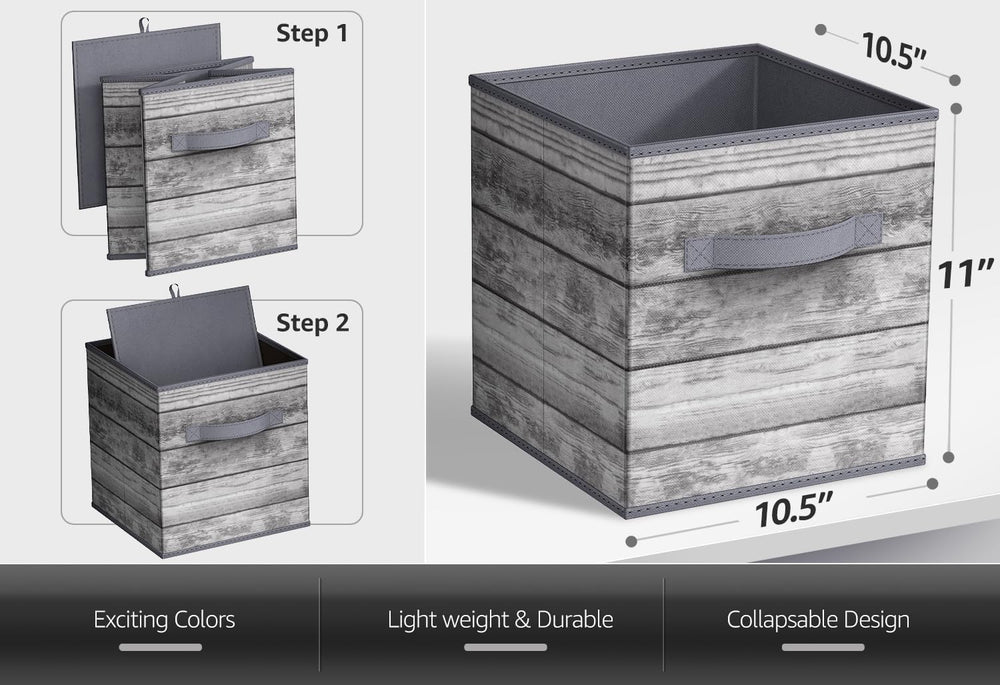 Sorbus 11 x 11 Storage Cubes, Foldable Fabric Bins (4 Pack, Rustic Gray)