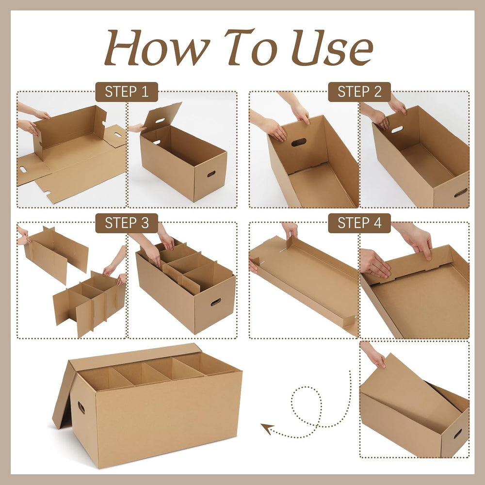 Fuyoooo 4 Pack Large Dish Packing Boxes for Moving with Divider 24 x 12 x 11 ...
