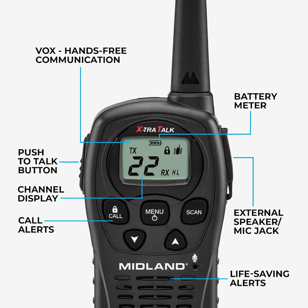Midland - LXT500VP3, 22 Channel FRS Walkie Talkies with Channel Scan