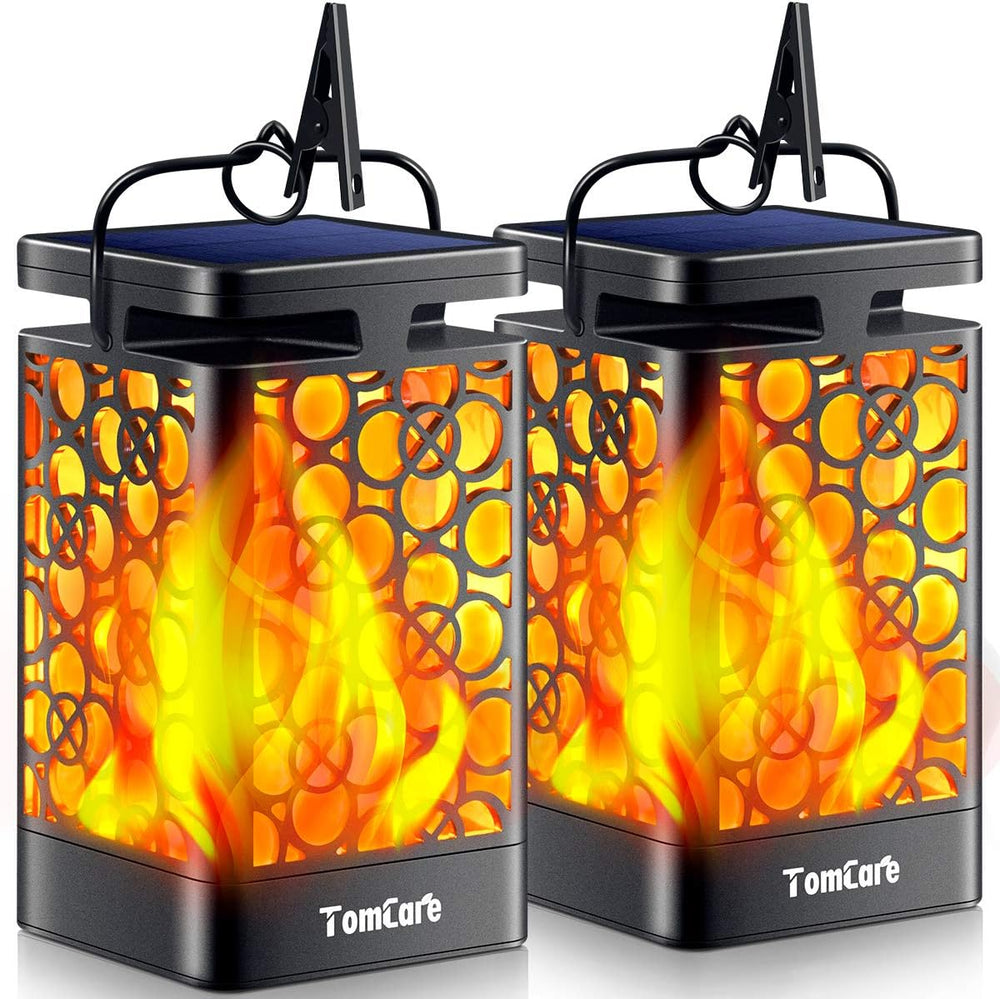 TomCare Solar Lanterns Outdoor, Flickering Flame Hanging Lights, 2 Pack