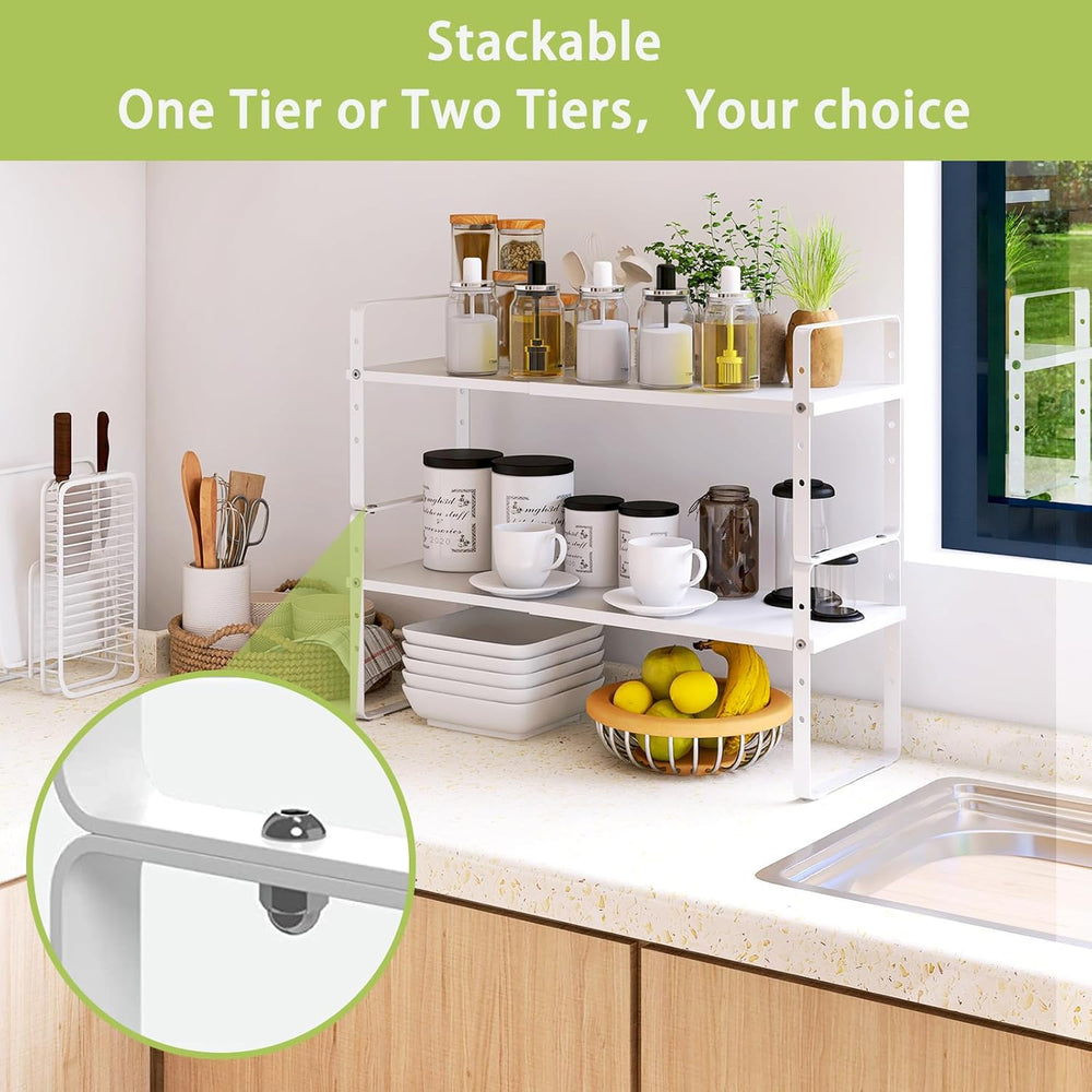 Expandable Cabinet Shelf Organizer Rack, Stackable Kitchen Counter Storage Sh...
