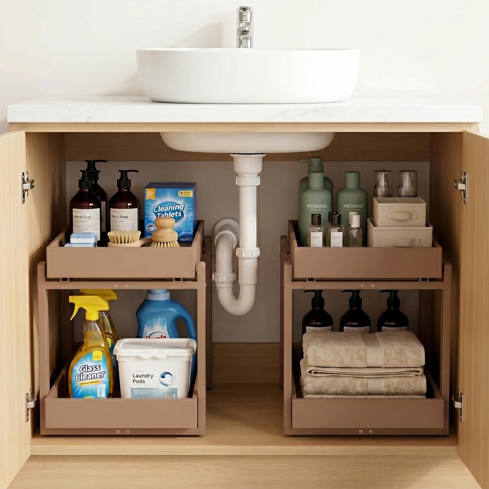 Bamboo Under Sink Storage 2 Tier Pull Out Cabinet Organizer