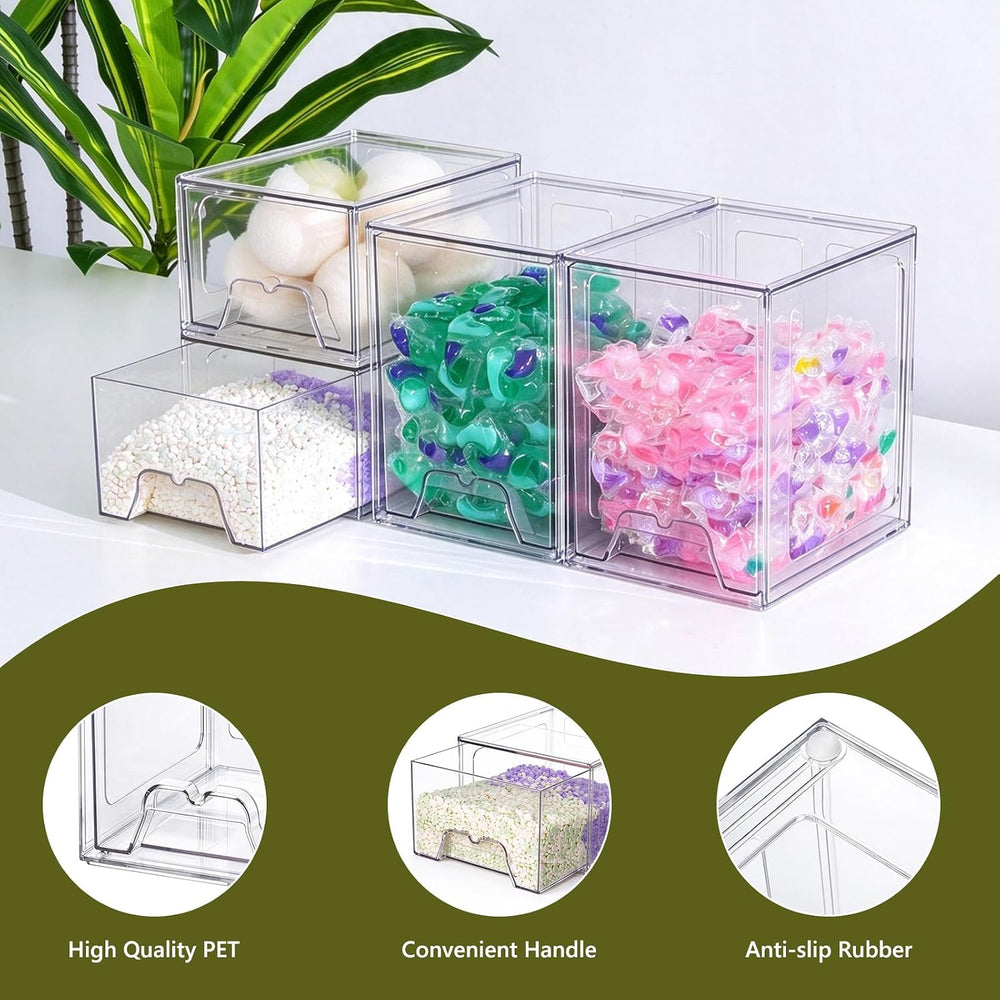 iCASA 4 Pack Laundry Pods & Detergent Container Dryer Sheet Holder, Clear