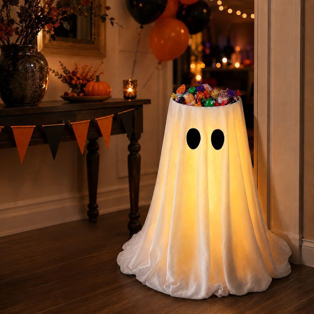 Lighted Halloween Ghost Candy Bowl,Halloween Ghost Decor with Remote