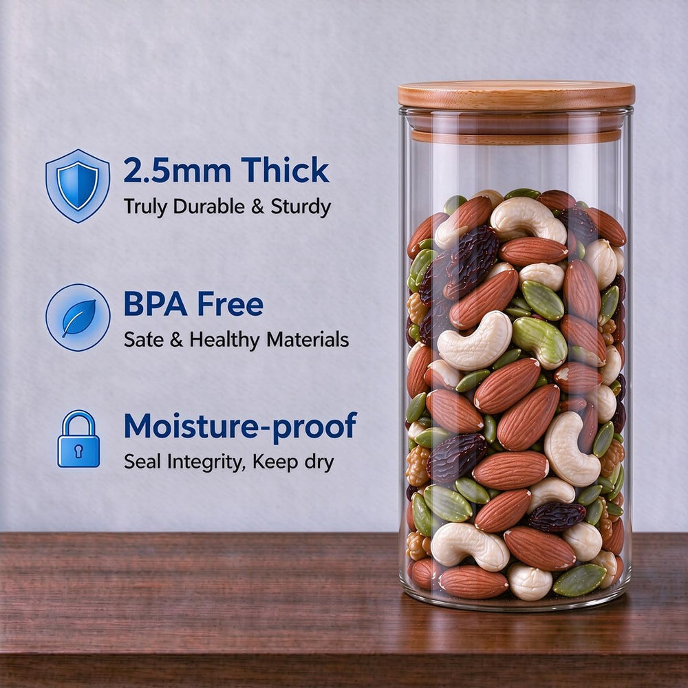 6 Pack Airtight Glass Storage Containers Set for Tea Coffee Pasta Spices