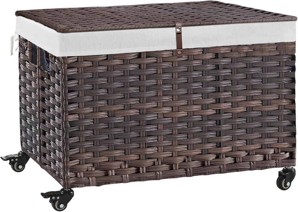 Rolling Storage Basket with Lid, 47.6 Gallon Storage Bin with Wheels, Woven