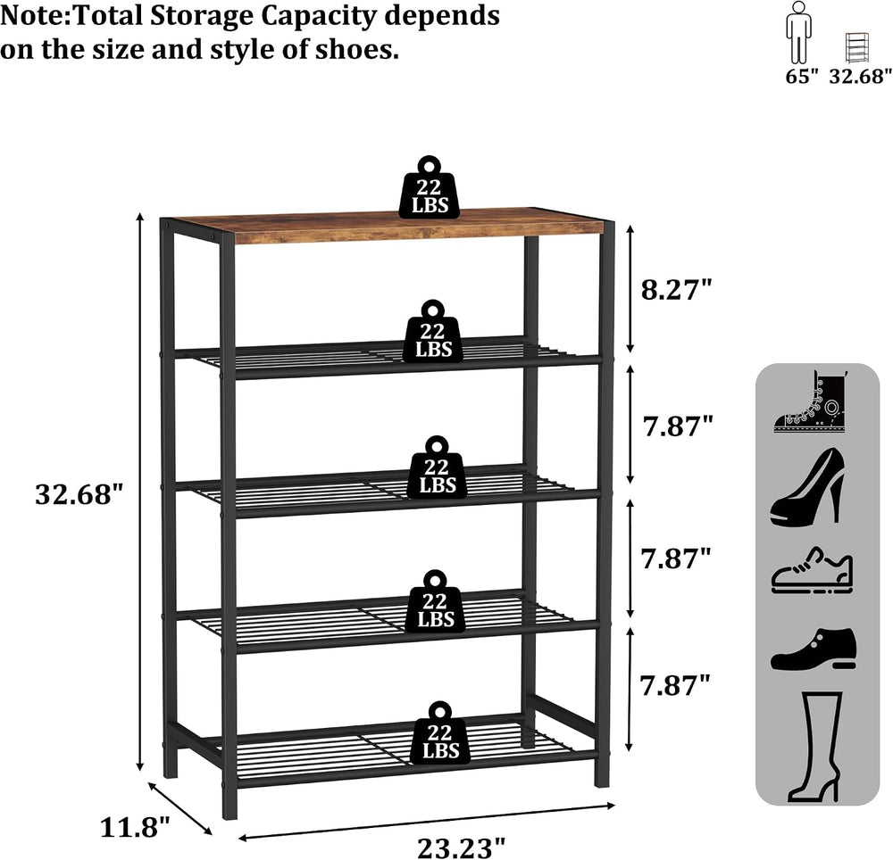 HOMEFORT 5-Tier Shoe Rack, Shoe Storage Shelf with MDF Top Board, Shoe Rack O...