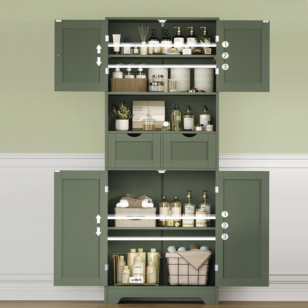 57.8"H Tall Bathroom Storage Cabinet with 4 Doors & 2 Adjustable She...