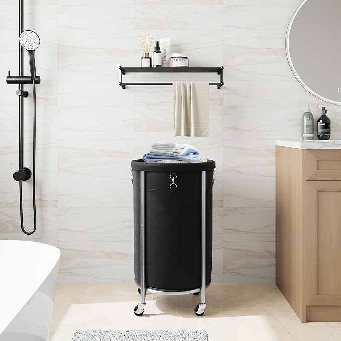 ELYKEN Laundry Hamper with Wheels, 110L Rolling Laundry Basket, Round Laundry
