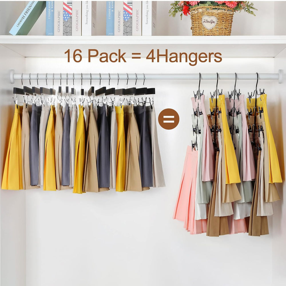 TOPIA HANGER 4 Tier Metal Skirt Hangers with Clips 80% Space Saving 2 Pack