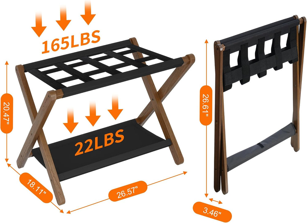 Heybly Luggage Rack, Folding Suitcase Stand with Storage Shelf HLR010WB1