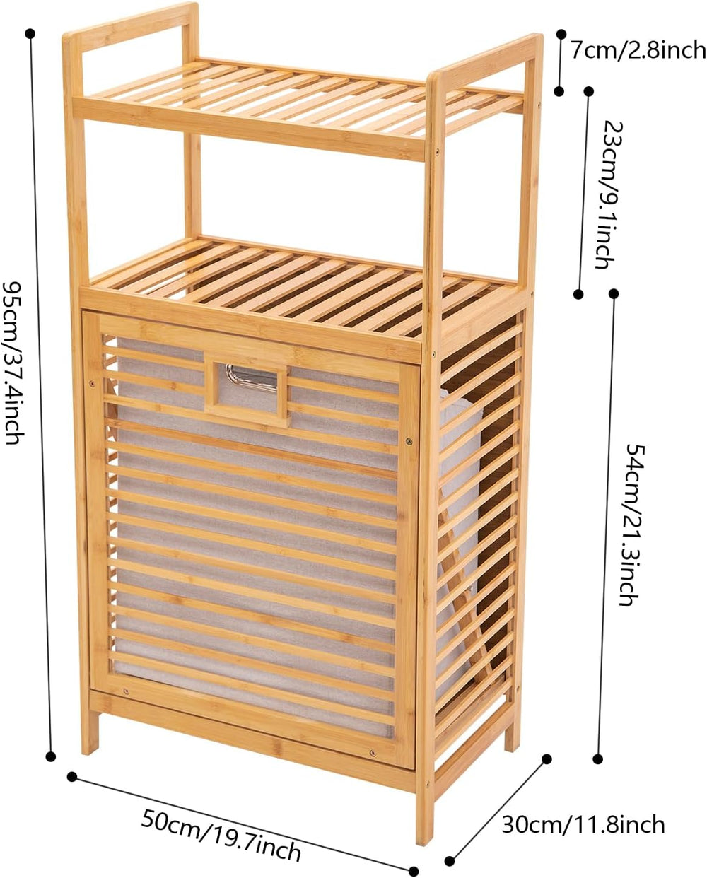 3-Tier Bamboo Tilt Out Laundry Basket,Floor Standing Laundry Hamper with Remo...