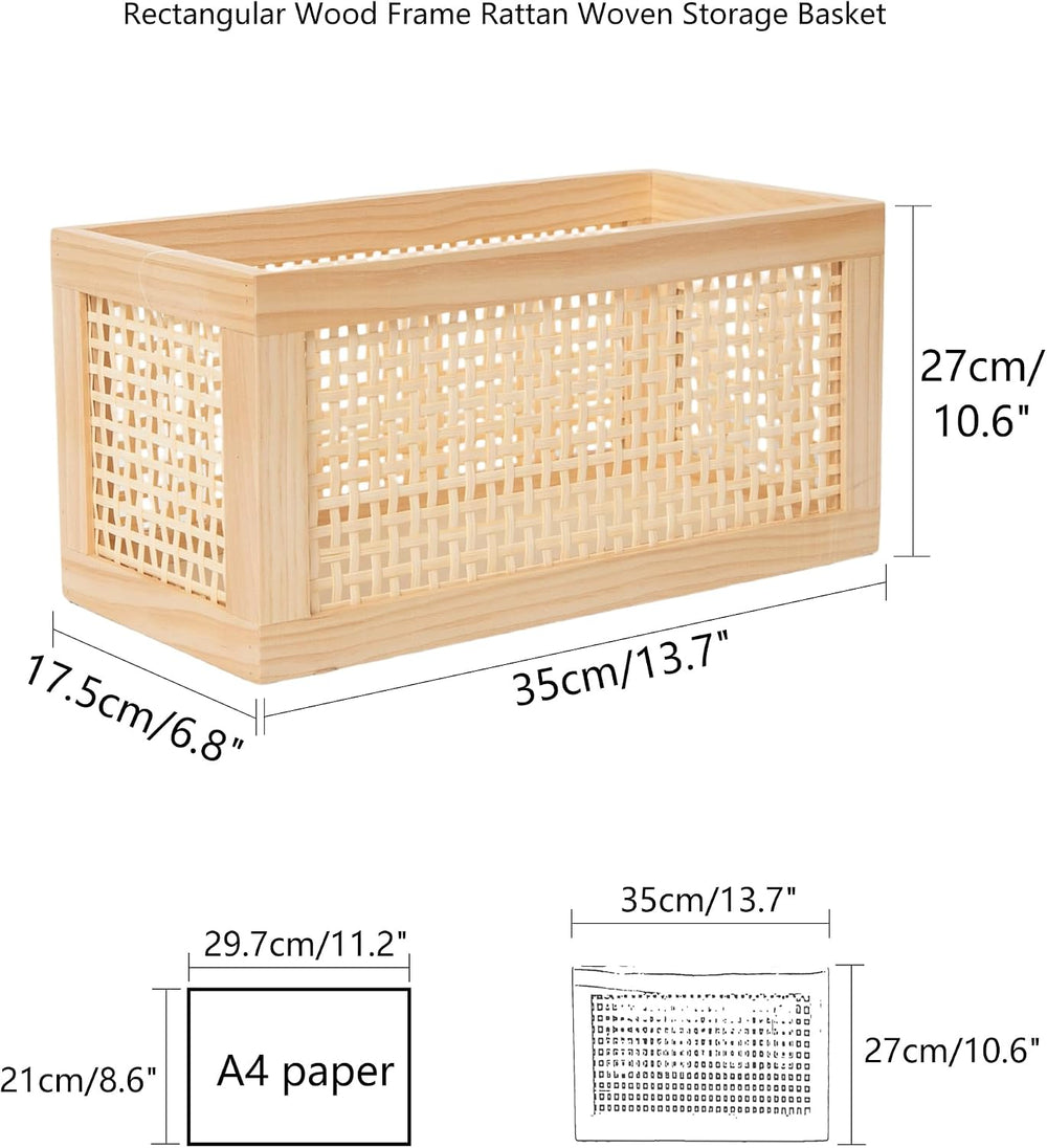 Small Rectangular Rattan Woven Wooden Storage Basket