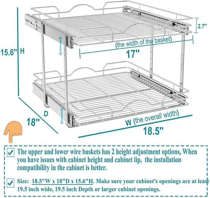 OCG 2 Tier Pull Out Cabinet Organizer, Pull Out Drawers