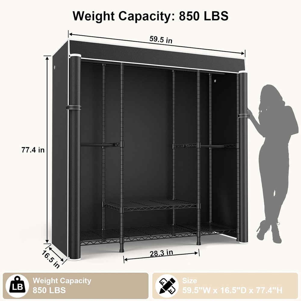 ULIFHOME E3C Heavy Duty Portable Closet Wardrobe with Black Fabric Cover