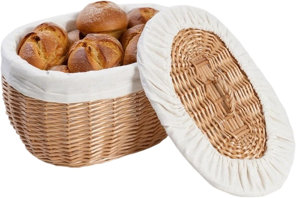 Oval Wicker Bread basket for serving with lid&Removable Lining