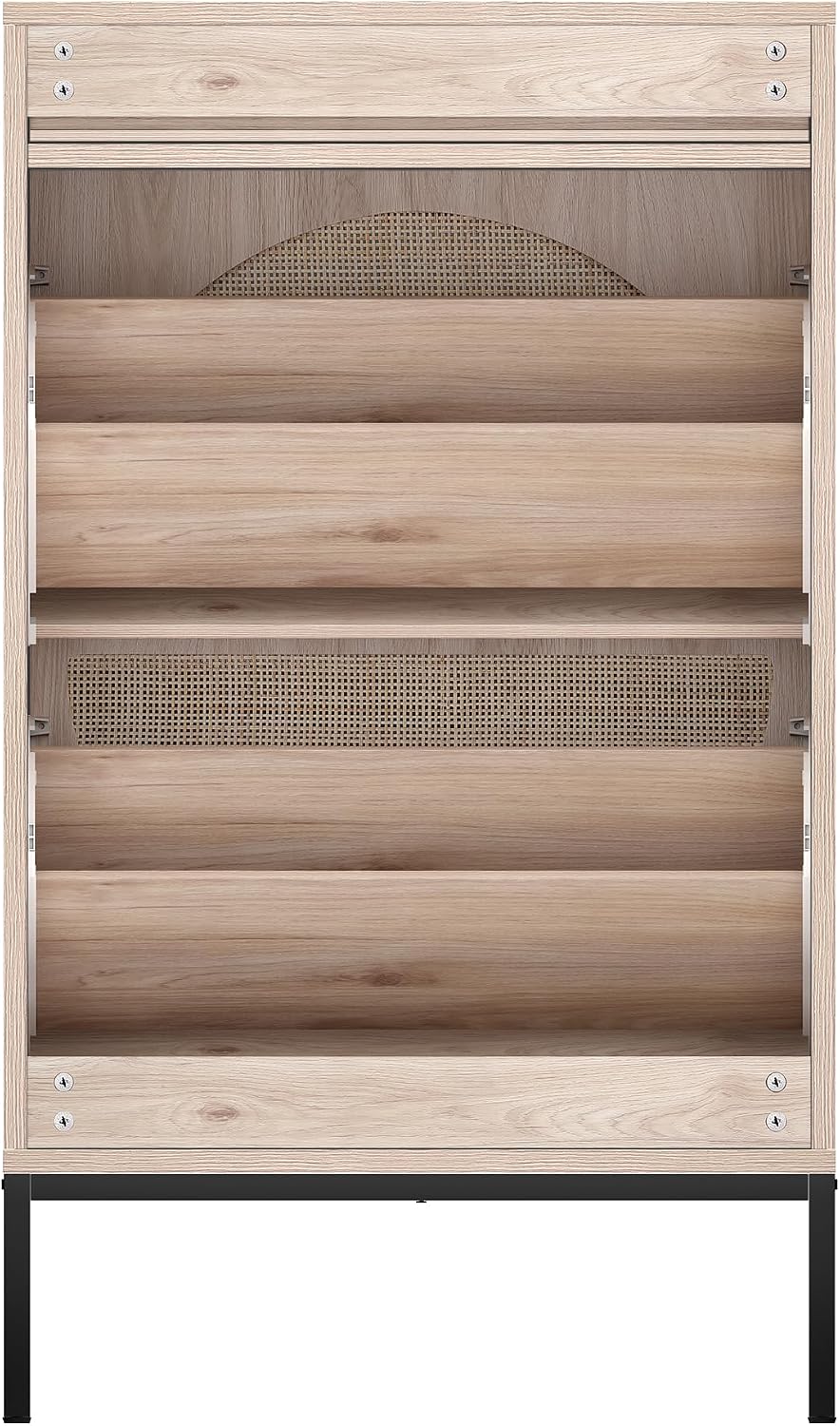 XIAO WEI Cabinet With 2 Rattan Curved Pattern Flip Drawers, Freestanding Shoe...