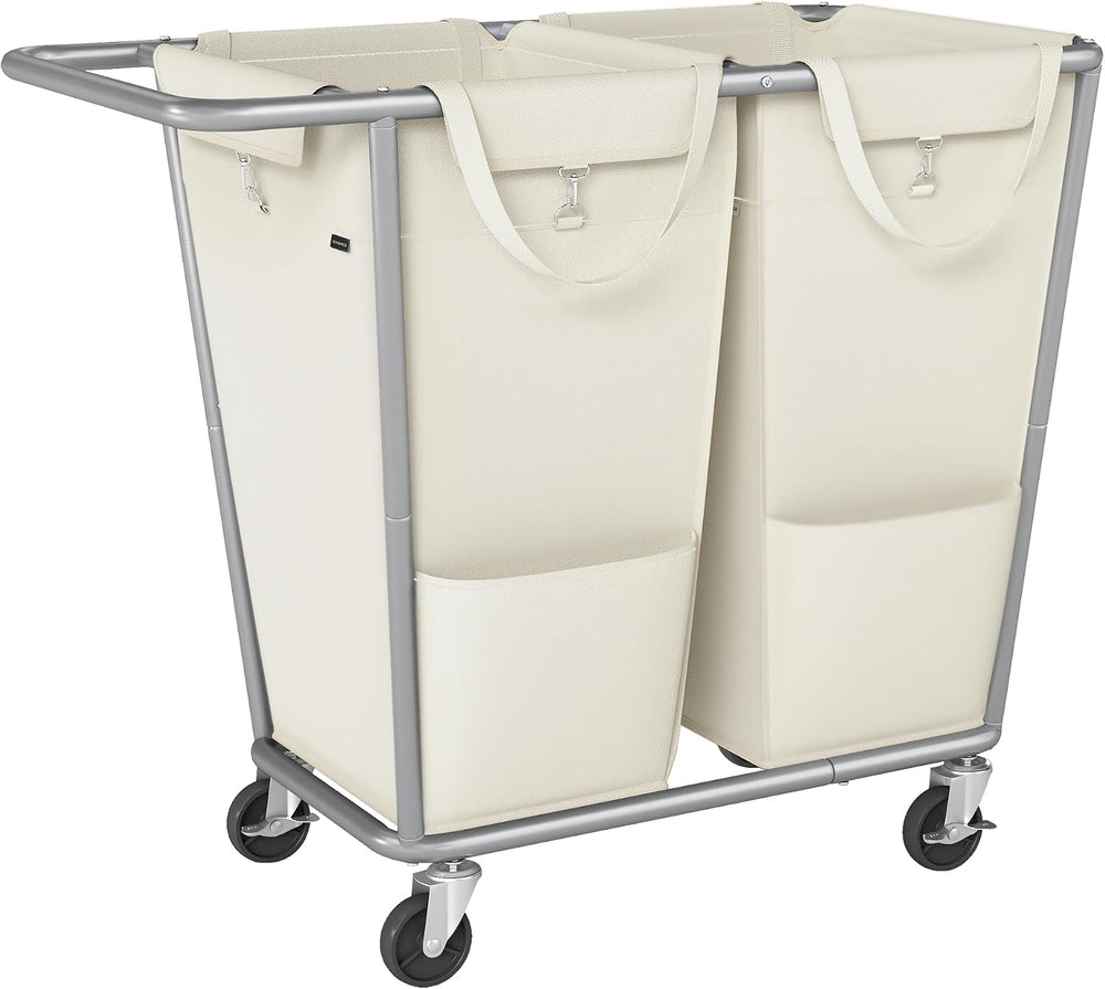 SONGMICS Laundry Basket with Wheels, 50.2 Gallons, 2-Section Rolling Laundry