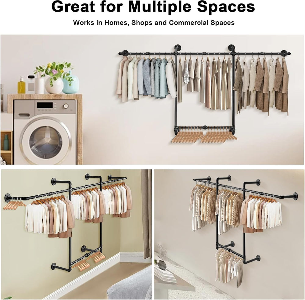 Livabber Industrial Pipe Clothes Rack, Heavy Duty Detachable Iron Garment Rac...