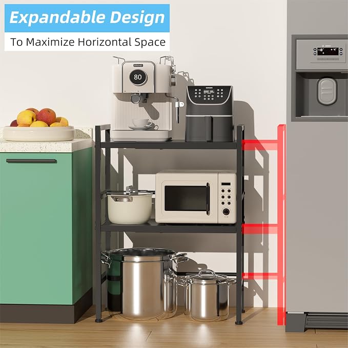 2-Tier Expandable Metal Storage Shelves, 150LBS Heavy Duty Shelving Units and