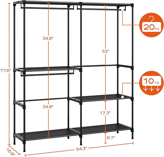 Clothes Rack, Portable Closet, 54.3 Inch Large Capacity Wardrobe Closet