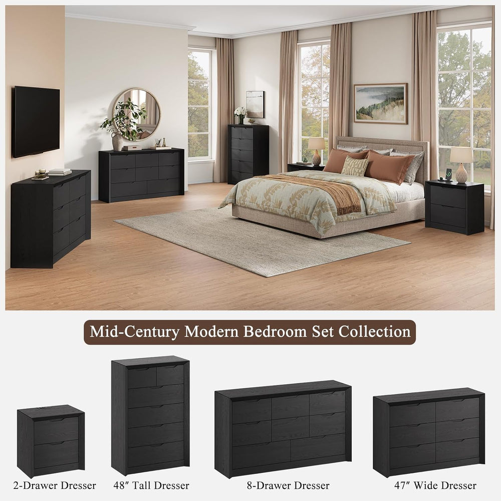 YANSNWO Black 8 Drawer Dresser for Bedroom, 55" Wide Chest of Drawers