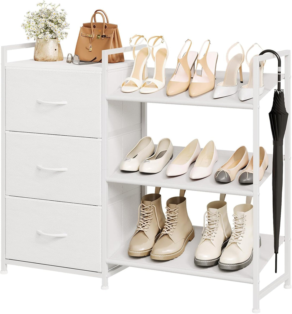 Somdot Shoe Rack, 3 Tier Shoe Organizer with 3 Drawers, Shoe Storage Shelf