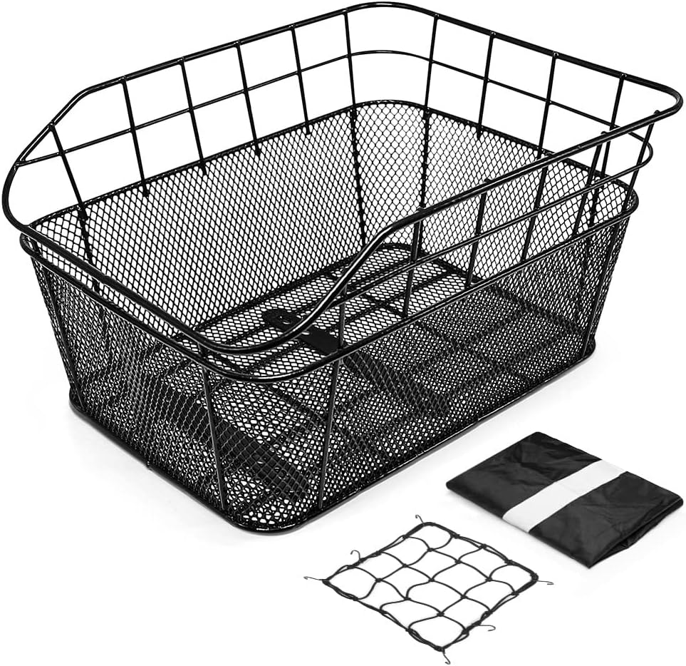 ANZOME Rear Bike Basket, Waterproof Metal Wire Bicycle Basket with Adjustable...