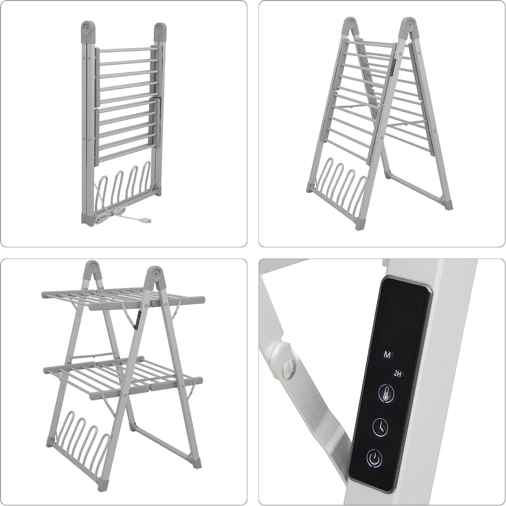 Heated Clothes Drying Rack Foldable Timer Shoes Socks,Silvery Gray