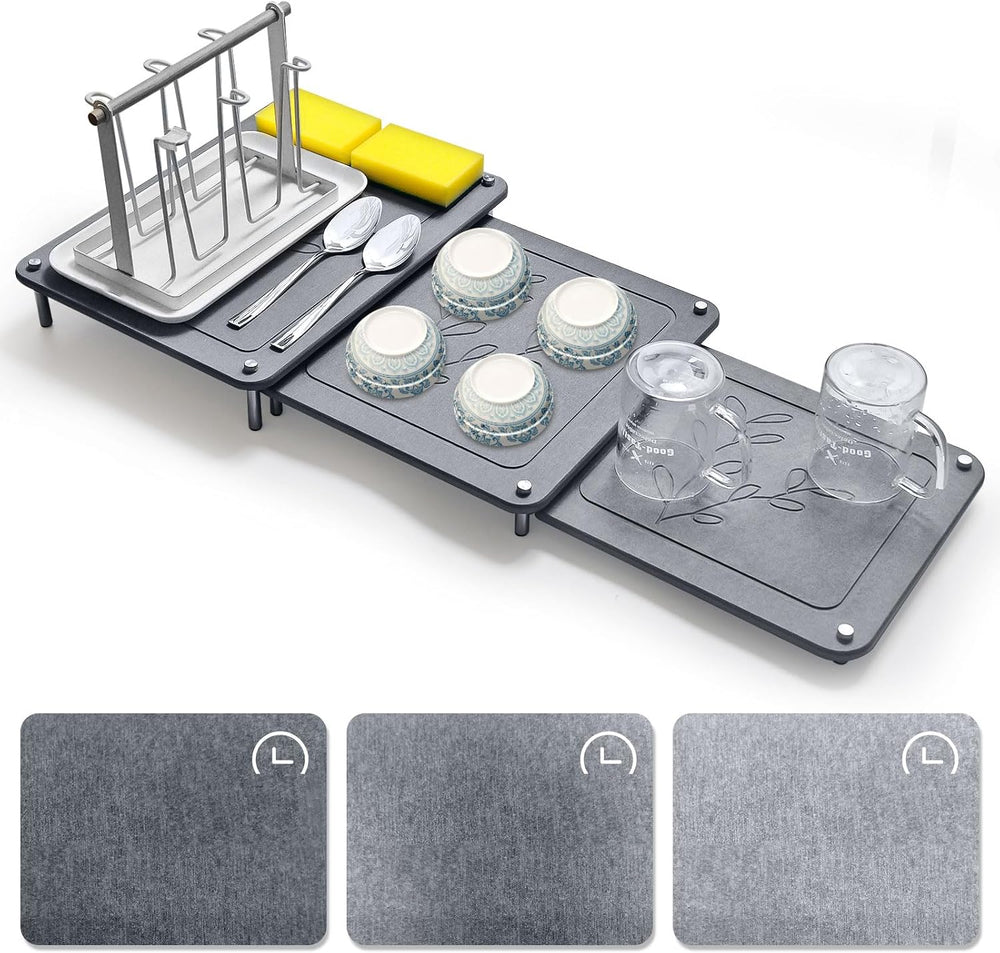 3Pcs Nesting Stone Drying Mat for Kitchen Counter, Quick Drying Dish Drying M...