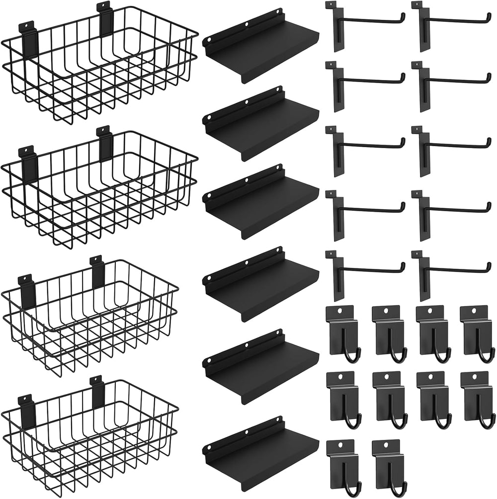 30 PCS Slatwall Accessories Kit, with 4 Pcs Slatwall Baskets, 6 Pcs Slatwall ...
