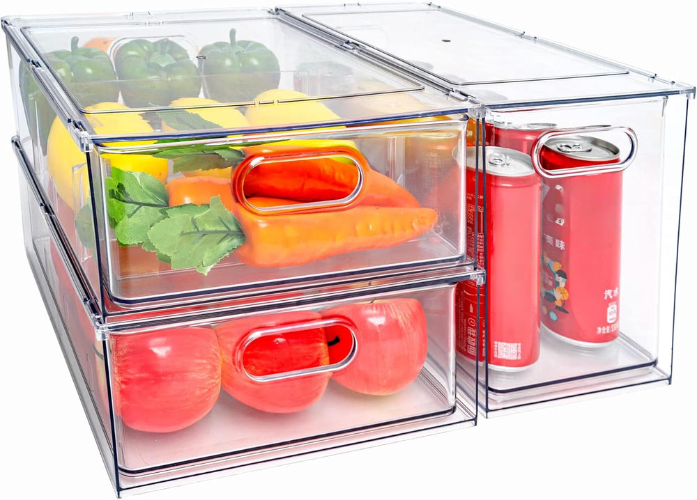 MineSign Stackable Fridge Drawer Pull-Out Bins (3 Pack)