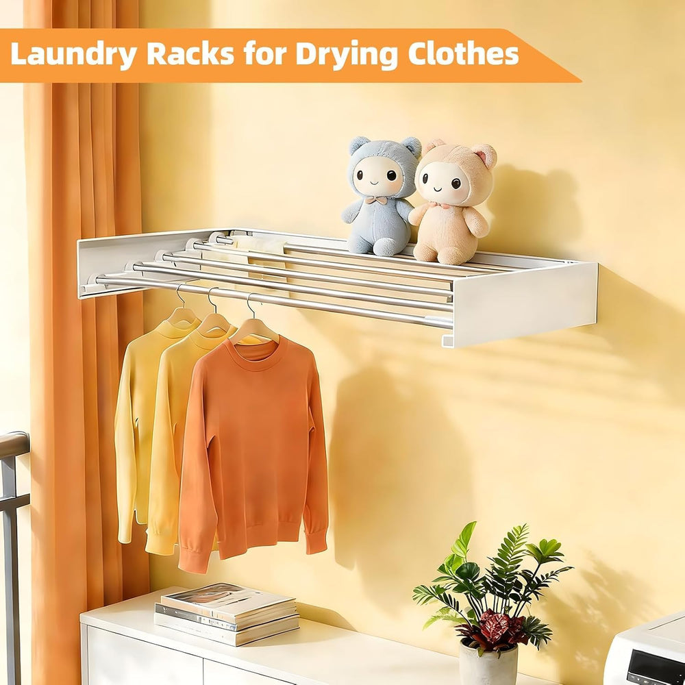 Wall Mount Clothes Drying Rack 23", 50lbs Capacity, Foldable White