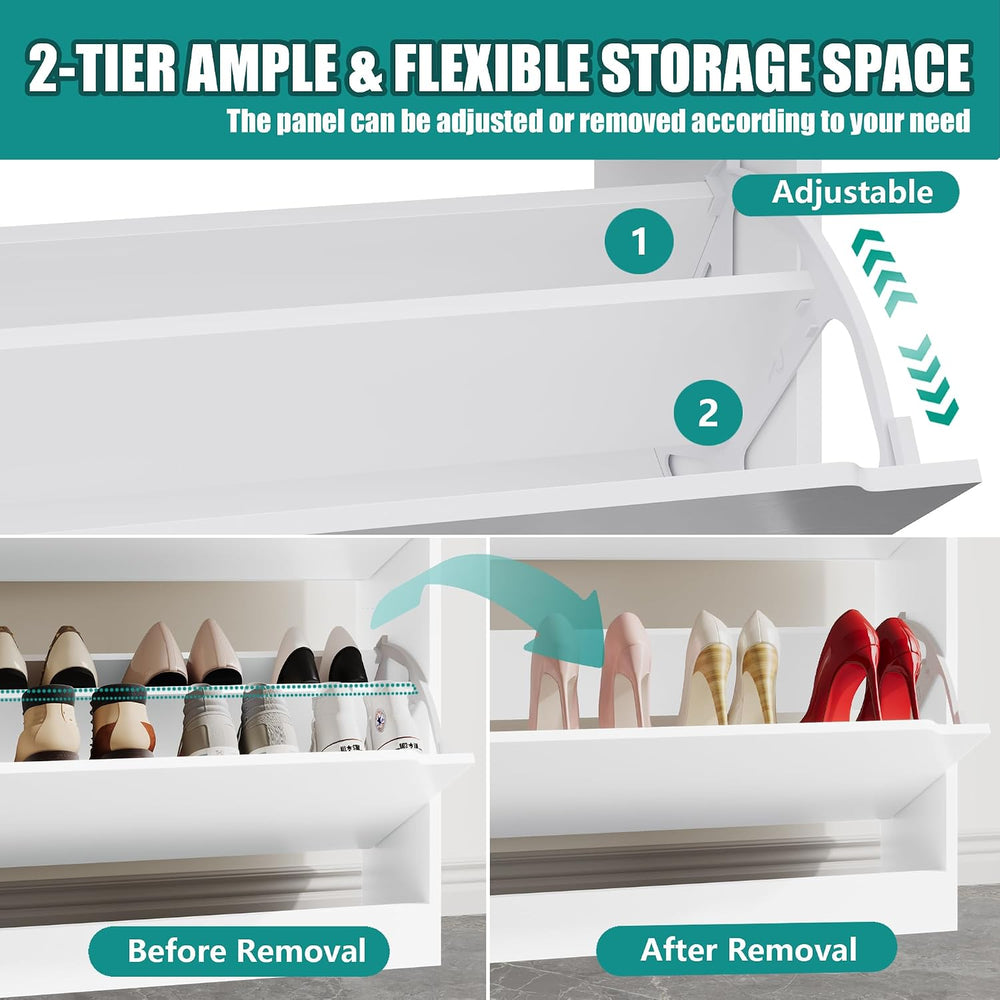Xixini Shoe Storage Cabinet for Entryway with 3 Flip Drawers, Sturdy Wood Hid...