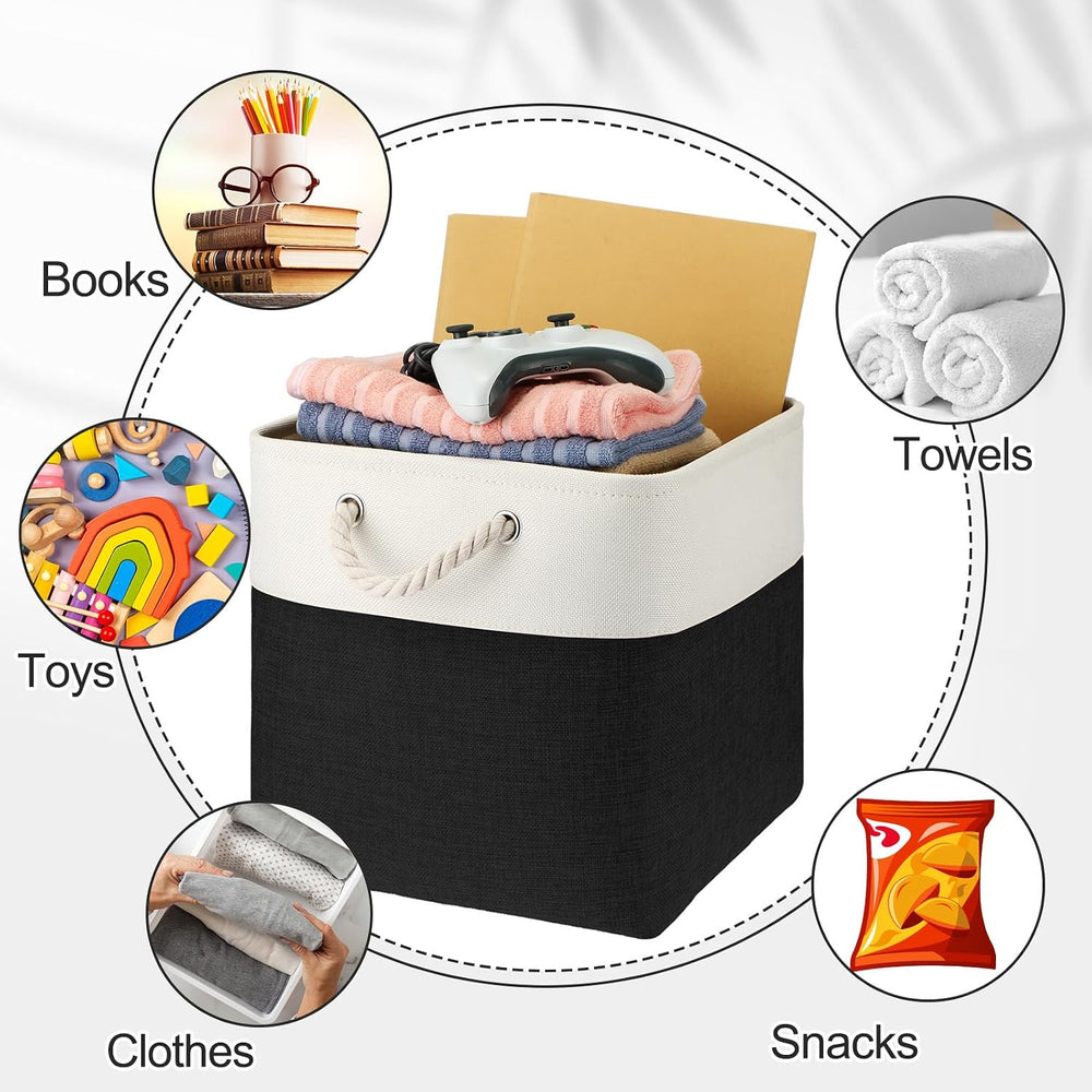 meekoo 8 Pack Fabric Storage Bins Baskets, 12 x 12 x 12 in, Black White