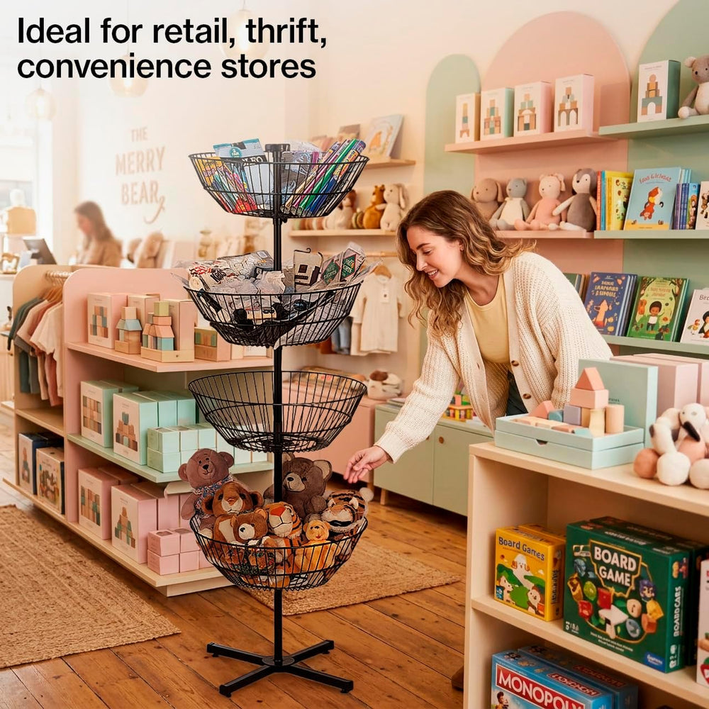 SSWBasics 4 Tier Wire Basket Display Stand, Rotating Spinner Rack, 63 in H