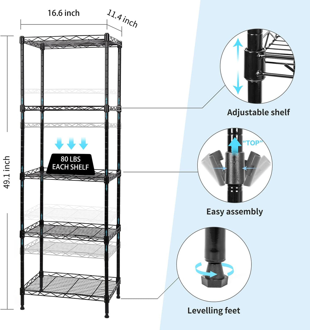 SUNLPH 5-Tier Wire Shelving Adjustable Shelves Unit Metal Storage Rack for La...