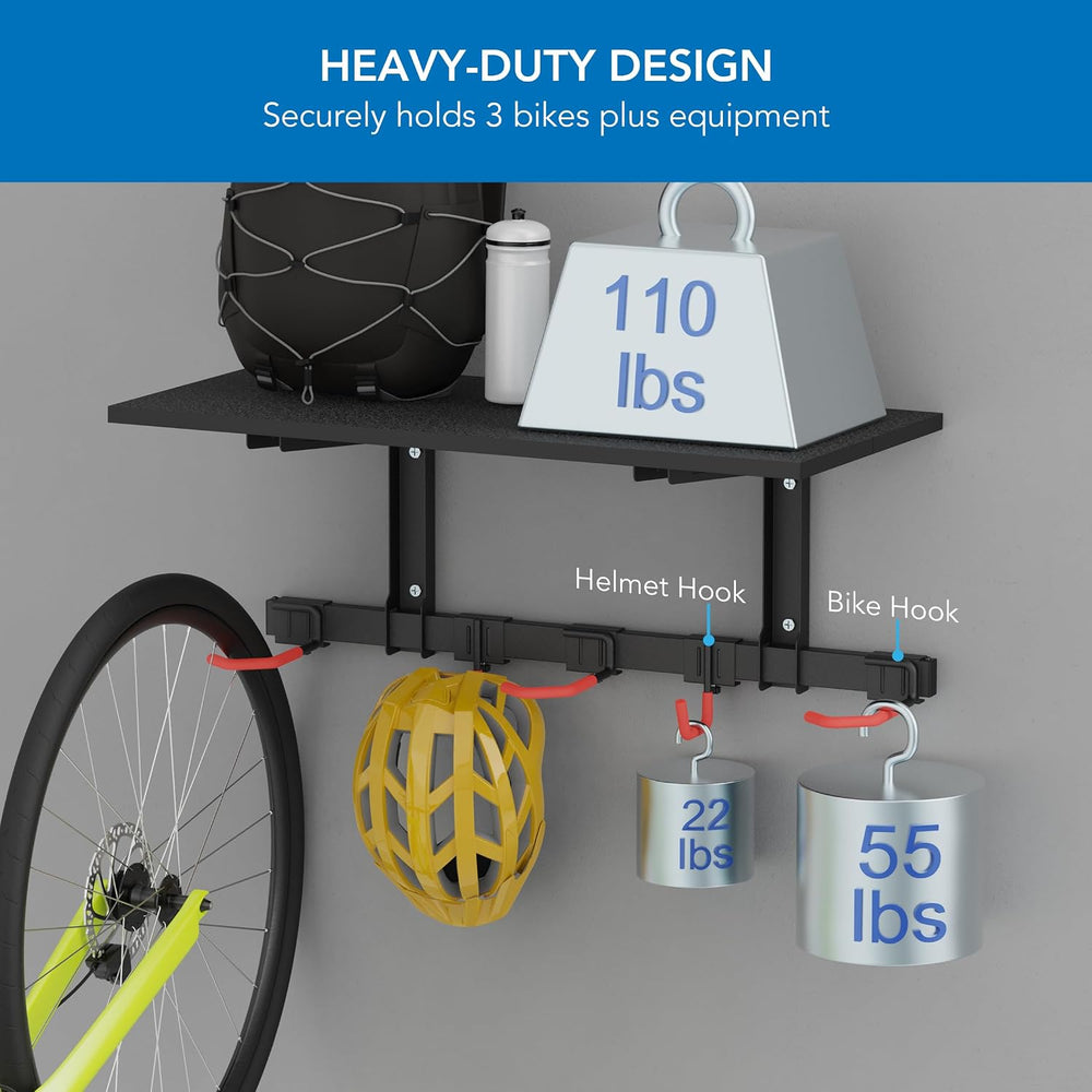 Mount-It! WheelsUp Bike Wall Mount with Shelf | Garage Storage Rack for 3 Bik...