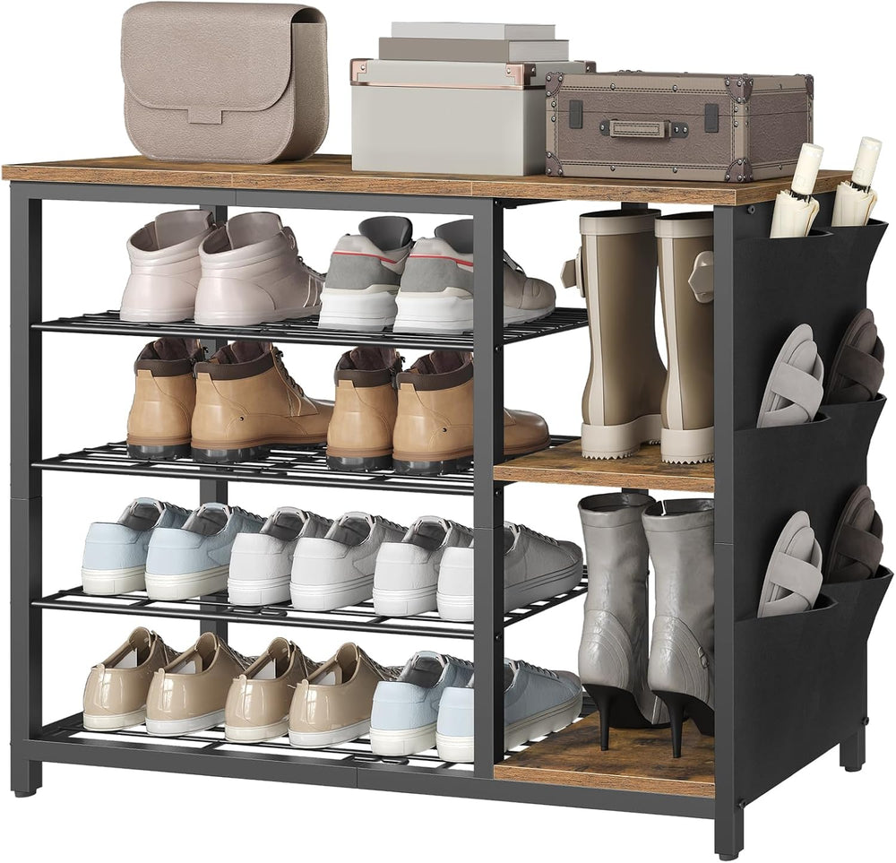 YATINEY Industrial 5-Tier Shoe Rack, Metal Shoe Storage Organizer with Side O...