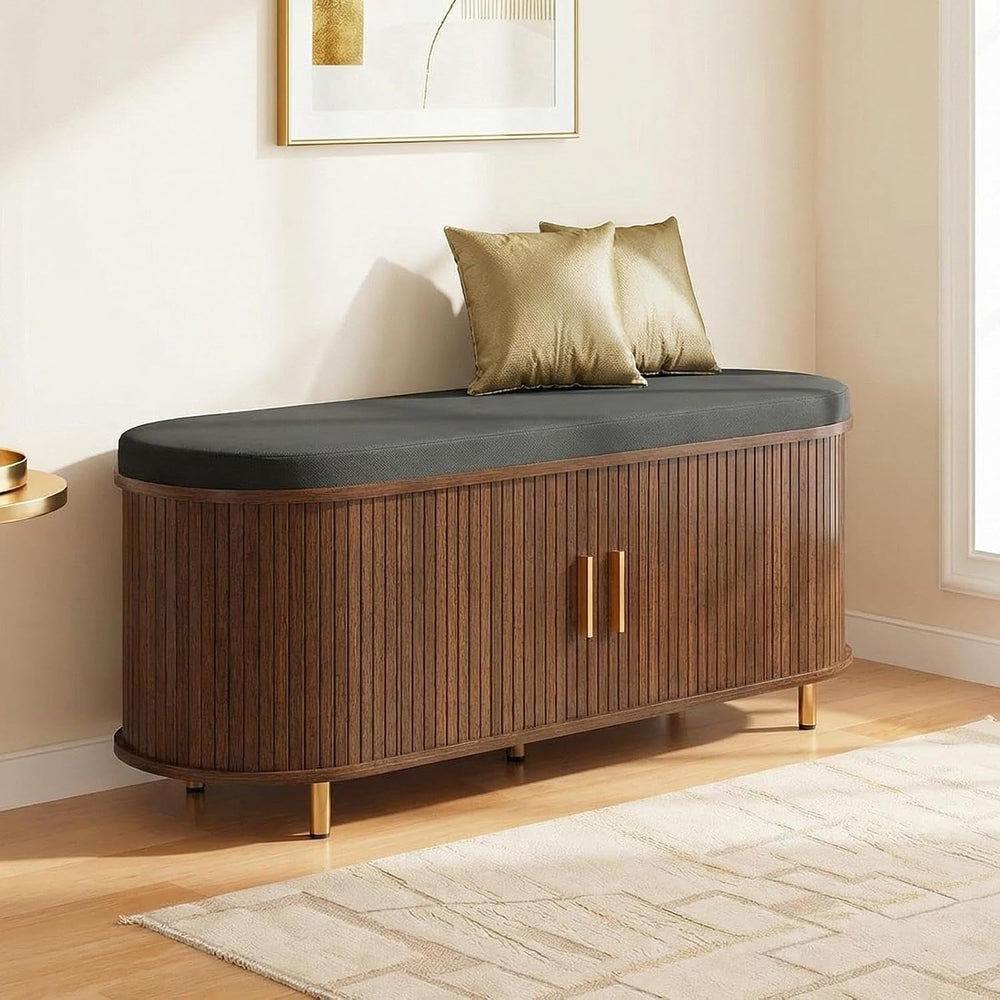Entryway Bench with Storage: 43.31" Wooden Bedroom Shoe Bench with Thick...