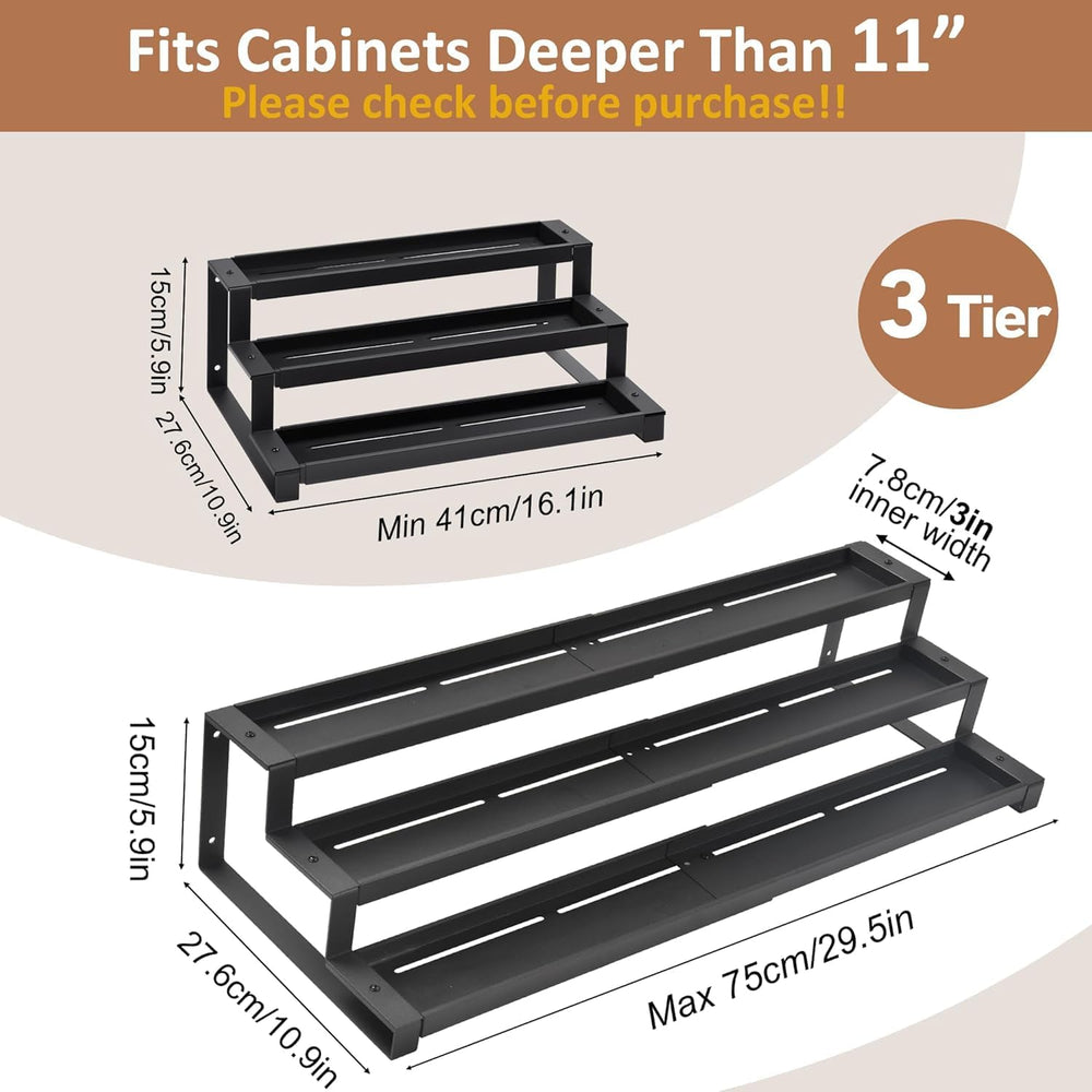 GOENDR Expandable Spice Rack Organizer for Cabinet, 3 Tier Metal Spice Organi...