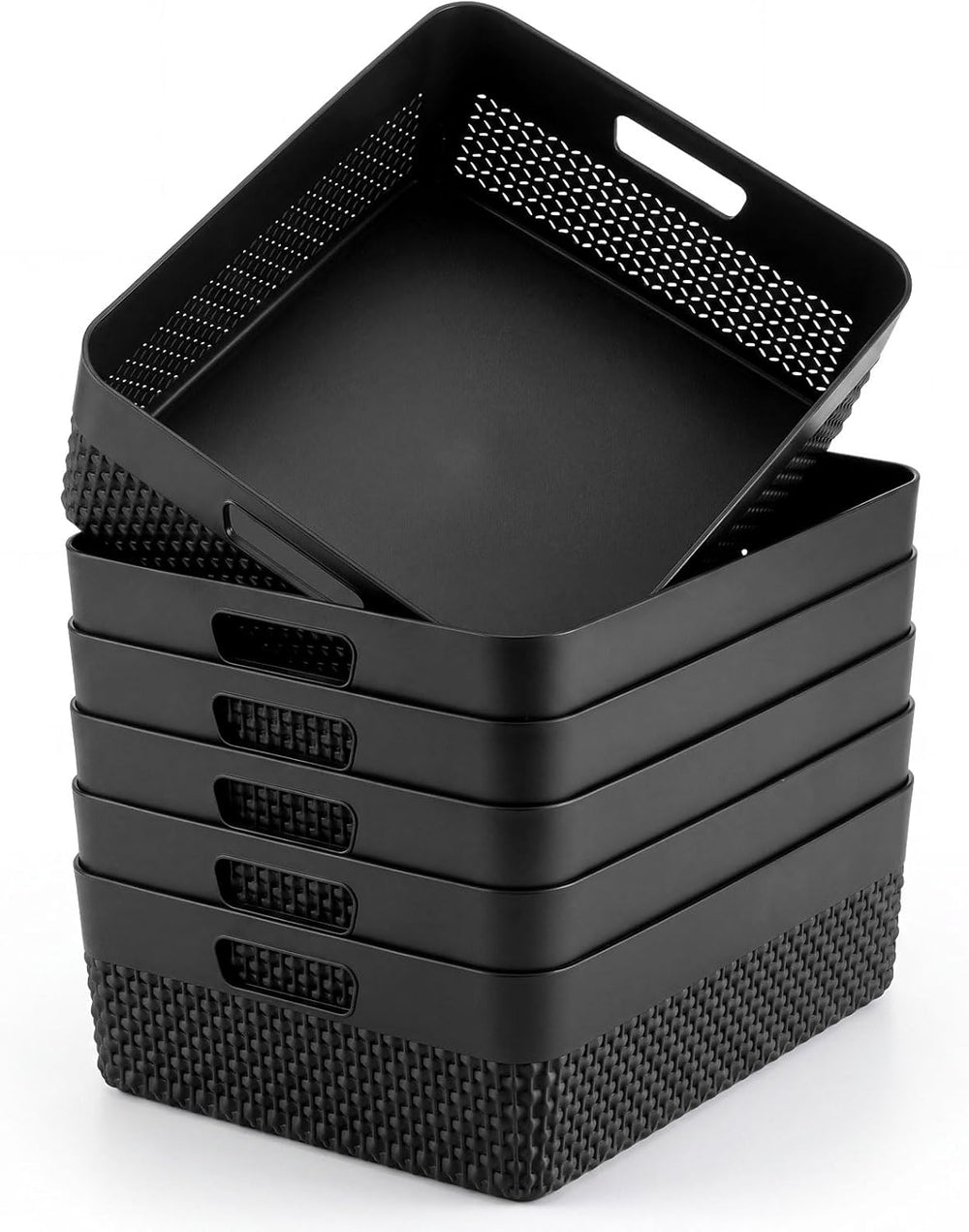 Newtay 6 Pcs Black Plastic Storage Baskets for Organizing